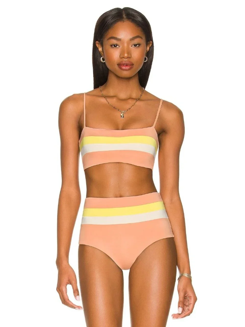 L*Space Portia Stripe Bikini Bottoms in Tangy/Lemon Drop/Cream New Womens